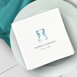 Beach Wedding Reception Personalized Seahorses Napkins
