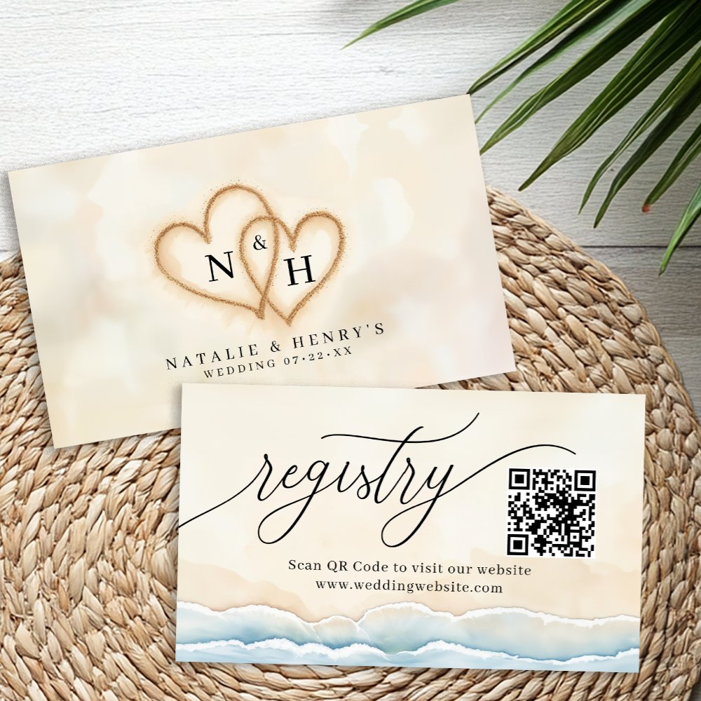 Beach Wedding Registry Card with QR Code and Sand 