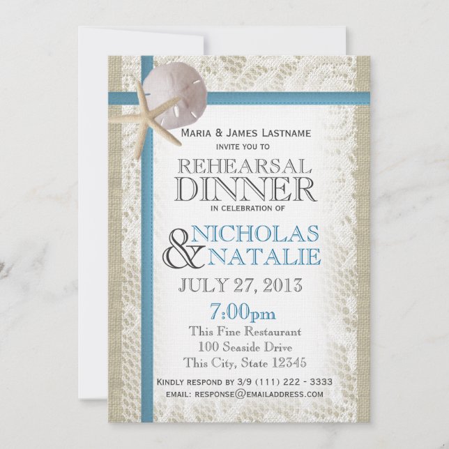 Beach Wedding Rehearsal Dinner Invitation (Front)