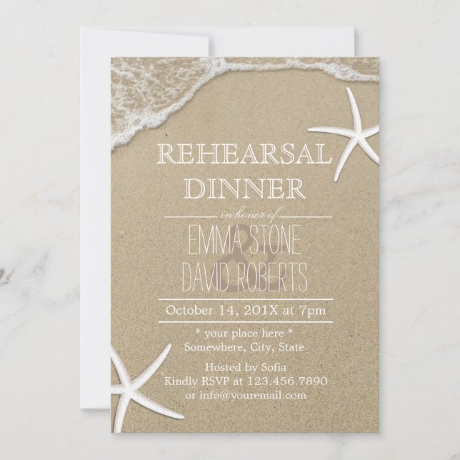 Beach Wedding Rehearsal Dinner Starfish & Waves Invitation (Front)