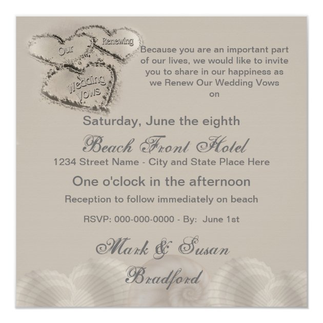 Beach Wedding Renewal - Sand Hearts-Beach Invitation