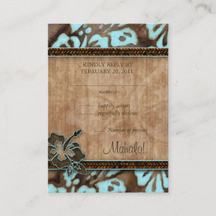 Beach Wedding Response Cards Hibiscus Blue Brown
