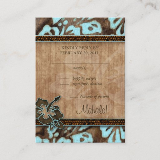 Customizable Beach Wedding Response Cards Hibiscus Blue Brown Business Card Template