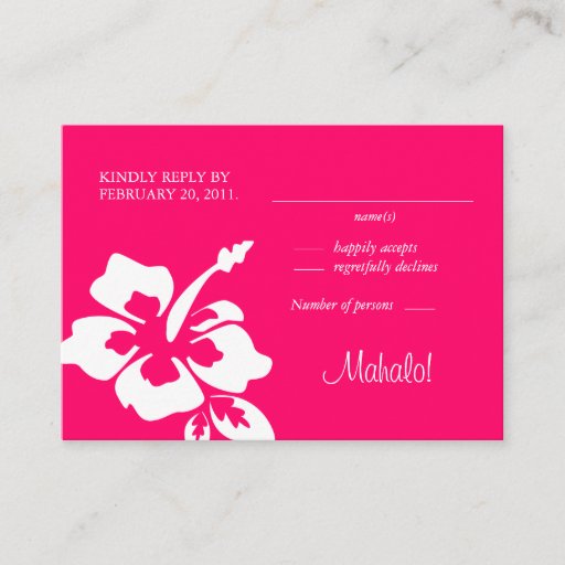 Customizable Beach Wedding Response Cards Hibiscus Pink Business Card