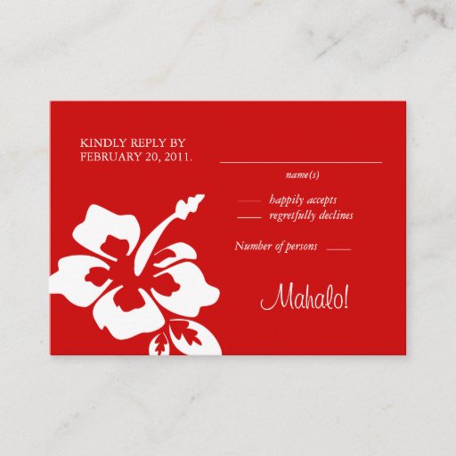 Customizable Beach Wedding Response Cards Hibiscus Red Business Cards