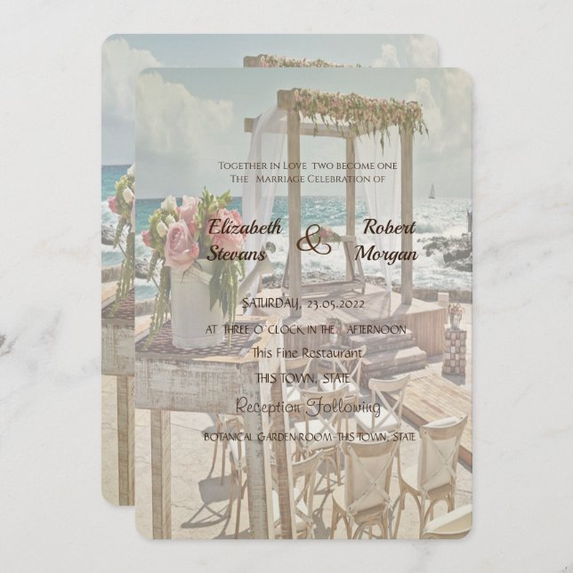 Beach  Wedding Retro Arch  Invitation (Front/Back)