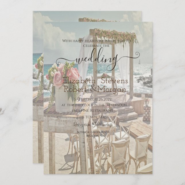 Beach Wedding Retro Arch Wedding Invitation (Front/Back)