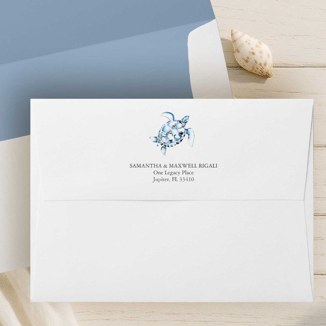 Beach Wedding Return Address Envelope Sea Turtle (Beach wedding return address envelopes watercolor sea turtles)