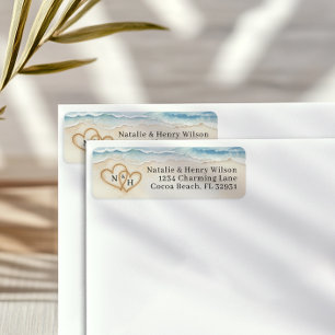 Beach Wedding Return Address Label with Sand Heart