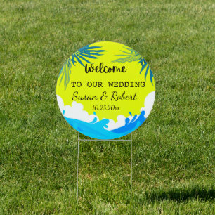 Beach Wedding Round Outdoor Welcome Sign