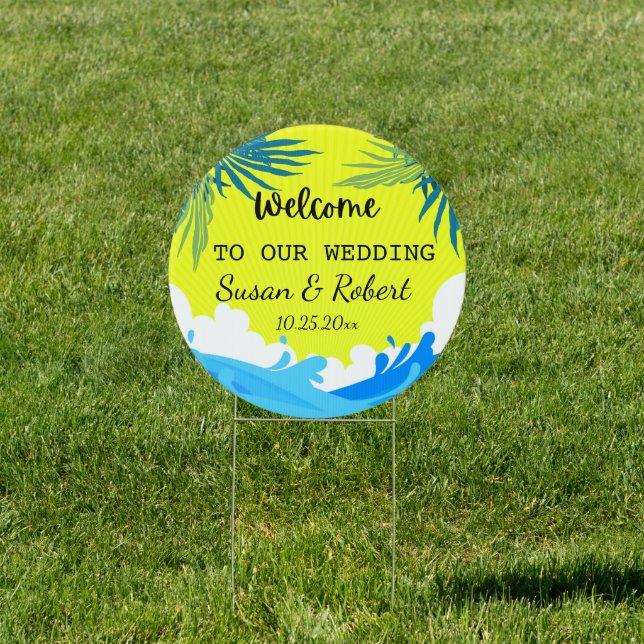 Beach Wedding Round Outdoor Welcome  Sign (Insitu)