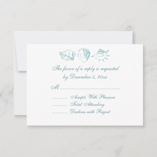 Beach Wedding RSVP Blue Seashells