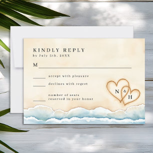 Beach Wedding RSVP Card with Watercolor Ocean 
