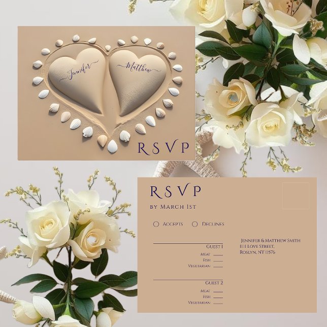 Beach Wedding RSVP- Sand Hearts Postcard (Beach Wedding RSVP- Sand Hearts Postcard )