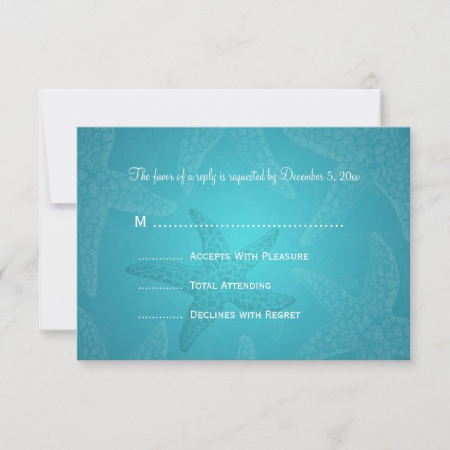 Beach Wedding  RSVP Starfish Blue Card (Front)