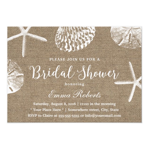 Beach Wedding Rustic Burlap Bridal Shower Invitation