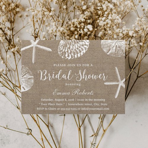 Beach Wedding Rustic Burlap Bridal Shower Invitation