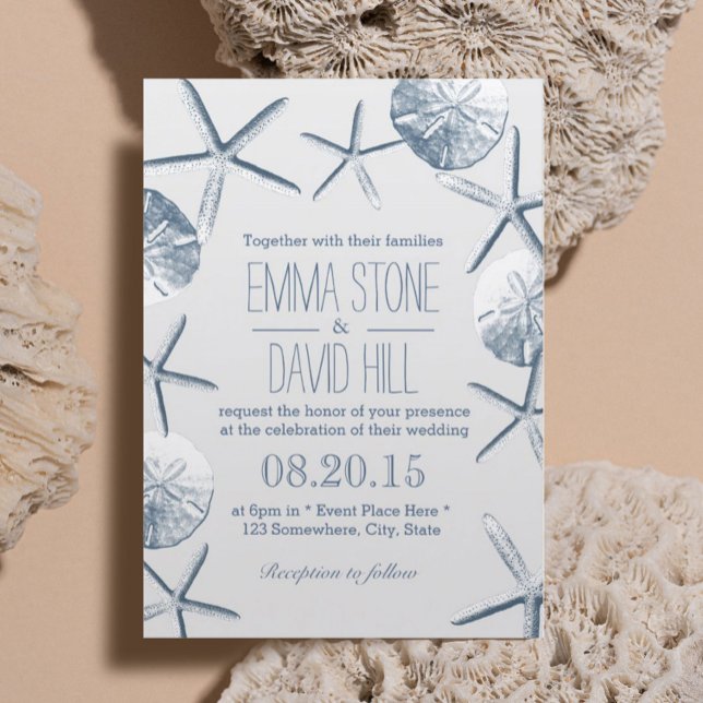 Beach Wedding Rustic Starfish & Sand Dollar Invitation (Creator Uploaded)