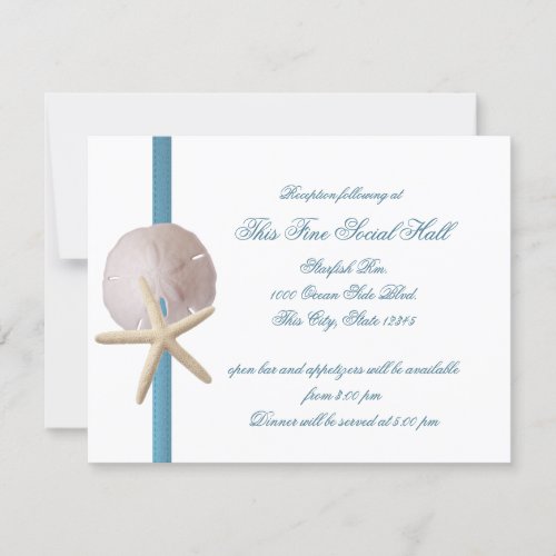 Beach Wedding Sand Dollar and Starfish Reception Personalized Announcement