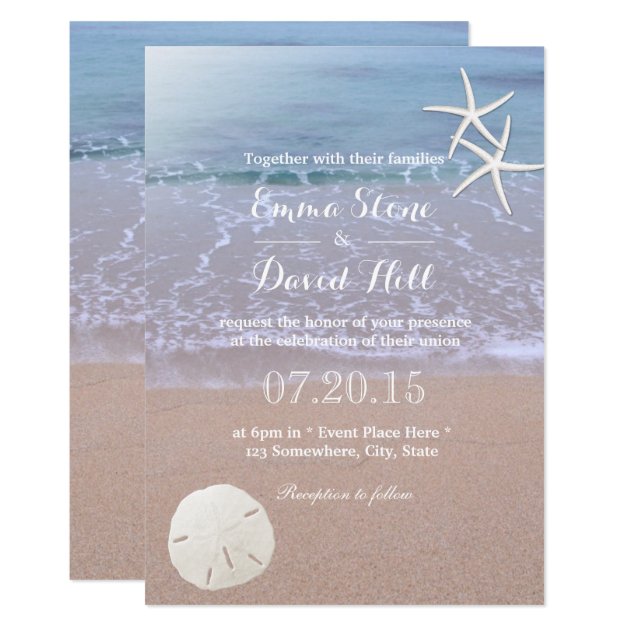 Beach Wedding Sand Dollar & Starfish Invitation