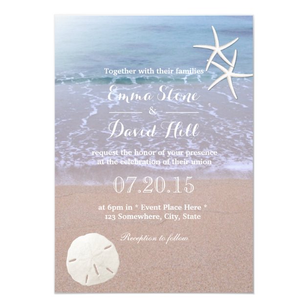 Beach Wedding Sand Dollar & Starfish Invitation