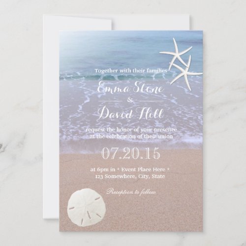 Beach Wedding Sand Dollar  Starfish Invitation