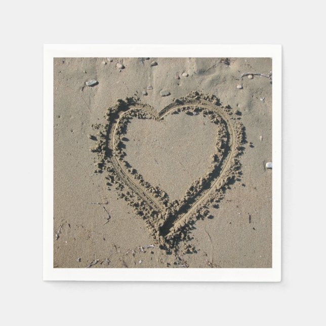 Beach Wedding Sand Heart Paper Napkins (Front)