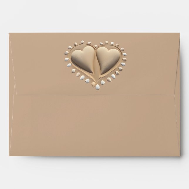 Beach Wedding Sand Hearts Envelope (Back (Top Flap))