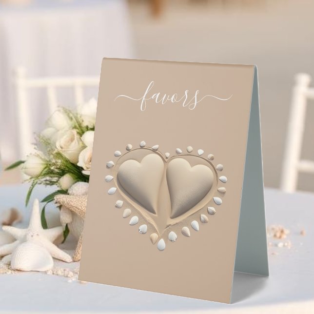 Beach Wedding Sand Hearts-Favors Table Tent (Beach Wedding Sand Hearts- Table Tent Sign  Wedding signs)