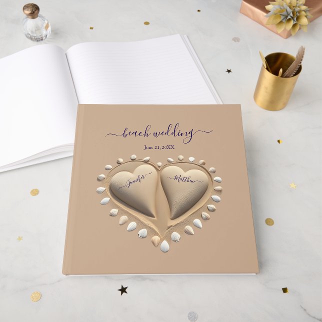 Beach Wedding Sand Hearts Guest Book (Front Open)