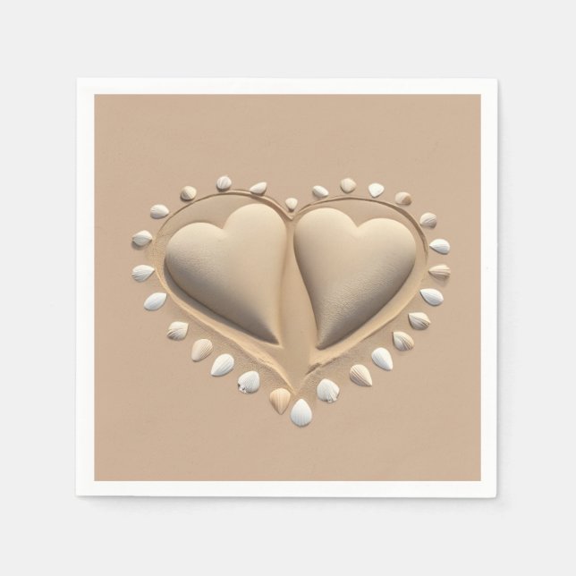 Beach Wedding Sand Hearts- Napkins (Front)