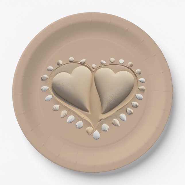 Beach Wedding Sand Hearts- Paper Plates (Front)