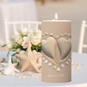 Beach Wedding Sand Hearts Pillar Candle