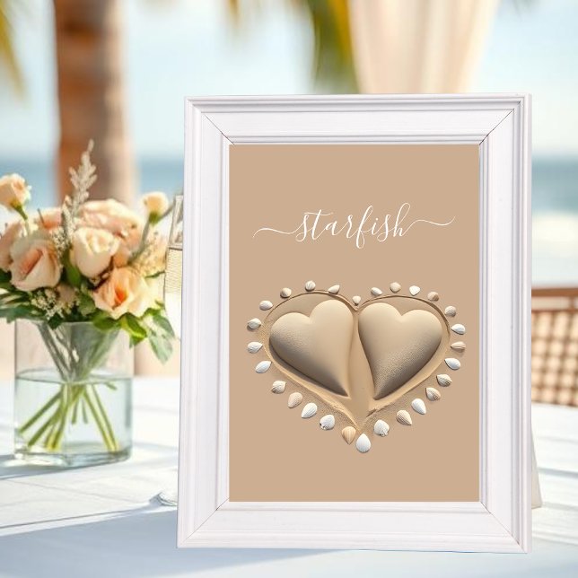 Beach Wedding Sand Hearts- Table Number (Beach Wedding Sand Hearts- Table Name)