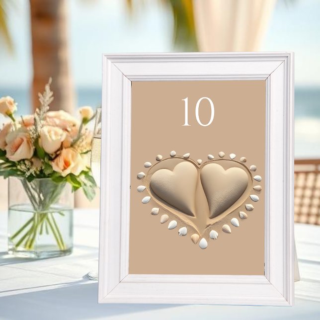 Beach Wedding Sand Hearts- Table Number (Beach Wedding Sand Hearts- Table Number)
