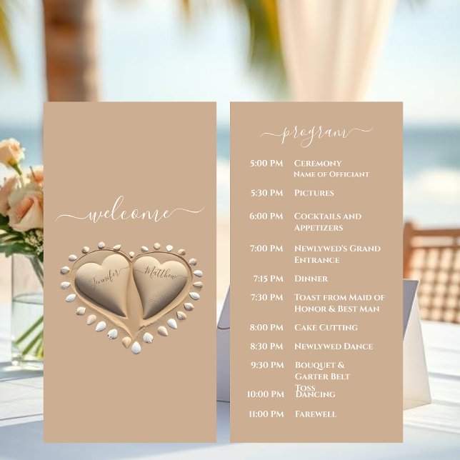 Beach Wedding Sand Hearts Wedding Program (Beach Wedding Sand Hearts Wedding Program)