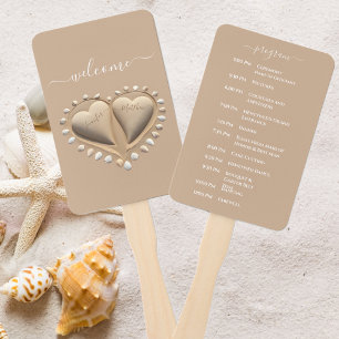 Beach Wedding Sand Hearts Wedding Program Hand Fan