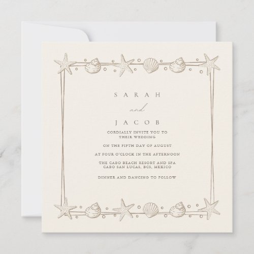 Beach Wedding Sand Seashell Invitation