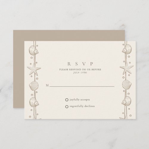 Beach Wedding Sand Seashell  RSVP Card