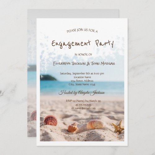 Beach WeddingSand Seashells Engagement Invitation