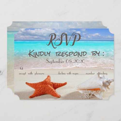 Beach Wedding Sand Seashells  RSVP Invitation