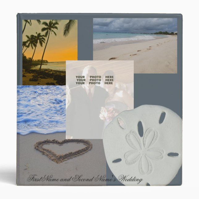Beach Wedding Sanddollar and Heart Photo Album 3 Ring Binder (Front)