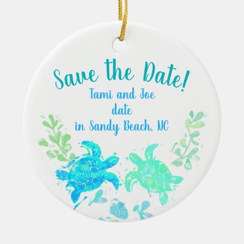 Beach Wedding Save the Date and Party Favor Ceramic Ornament
