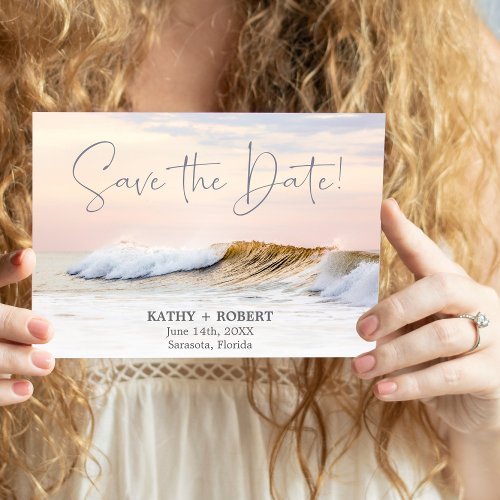 BEACH WEDDING SAVE THE DATE CARD  OCEAN SUNSET