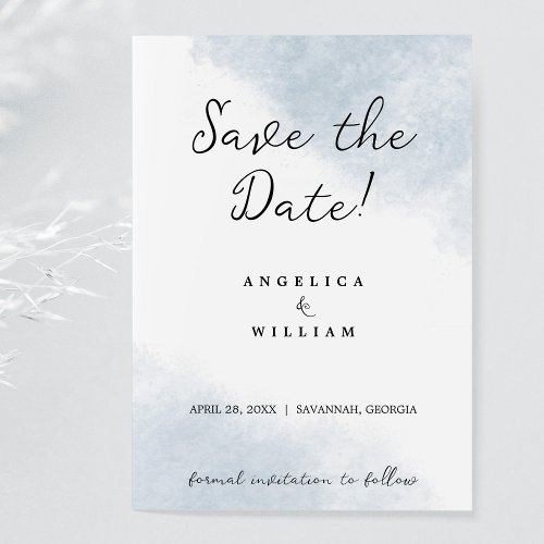 BEACH WEDDING SAVE THE DATE  DUSTY BLUE WATERCOLOR INVITATION