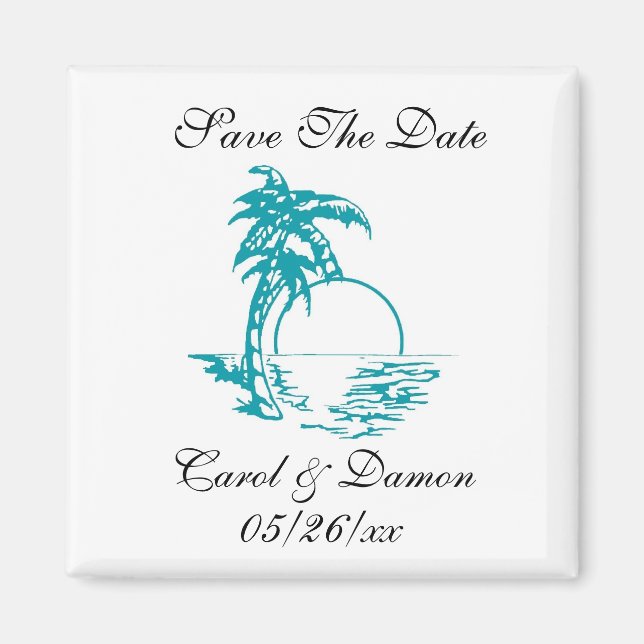 Beach Wedding Save The Date Palm Tree Sunset Magne Magnet (Front)