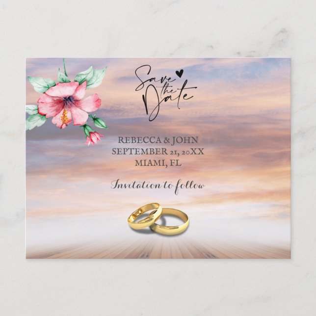 Beach wedding save the date postcard (Front)