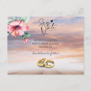 Beach wedding save the date postcard