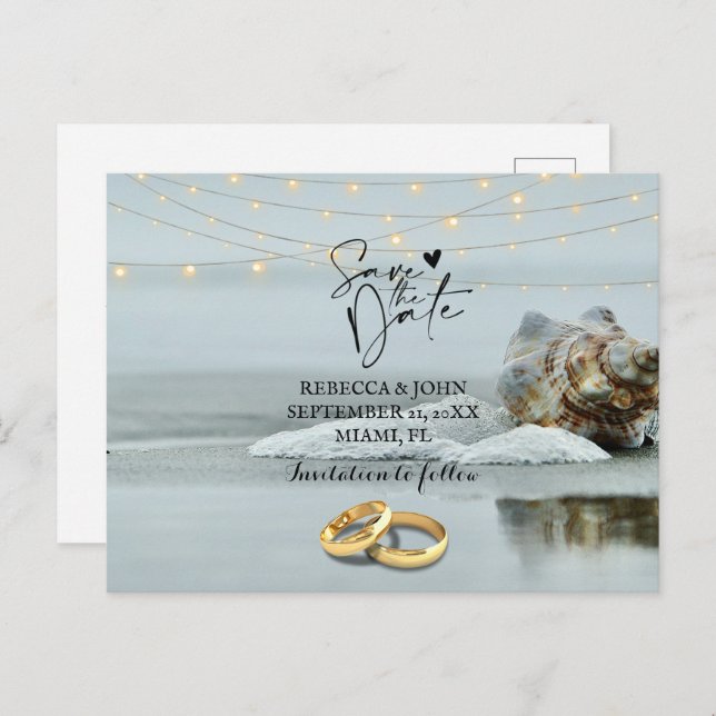 Beach wedding save the date postcard (Front/Back)