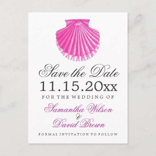 Beach Wedding Save The Date Scallop Shell Pink Announcement Postcard
